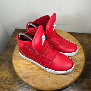 Supra Vaider Mens Red White High Top Skate Shoes Sneakers S91024 Size 7.5